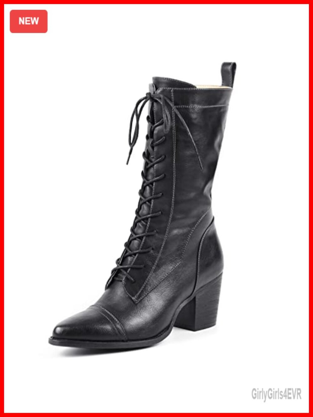 Women's Mid Calf Combat Boots Lace Up Side Zipper Faux Fur Lining PU Leather